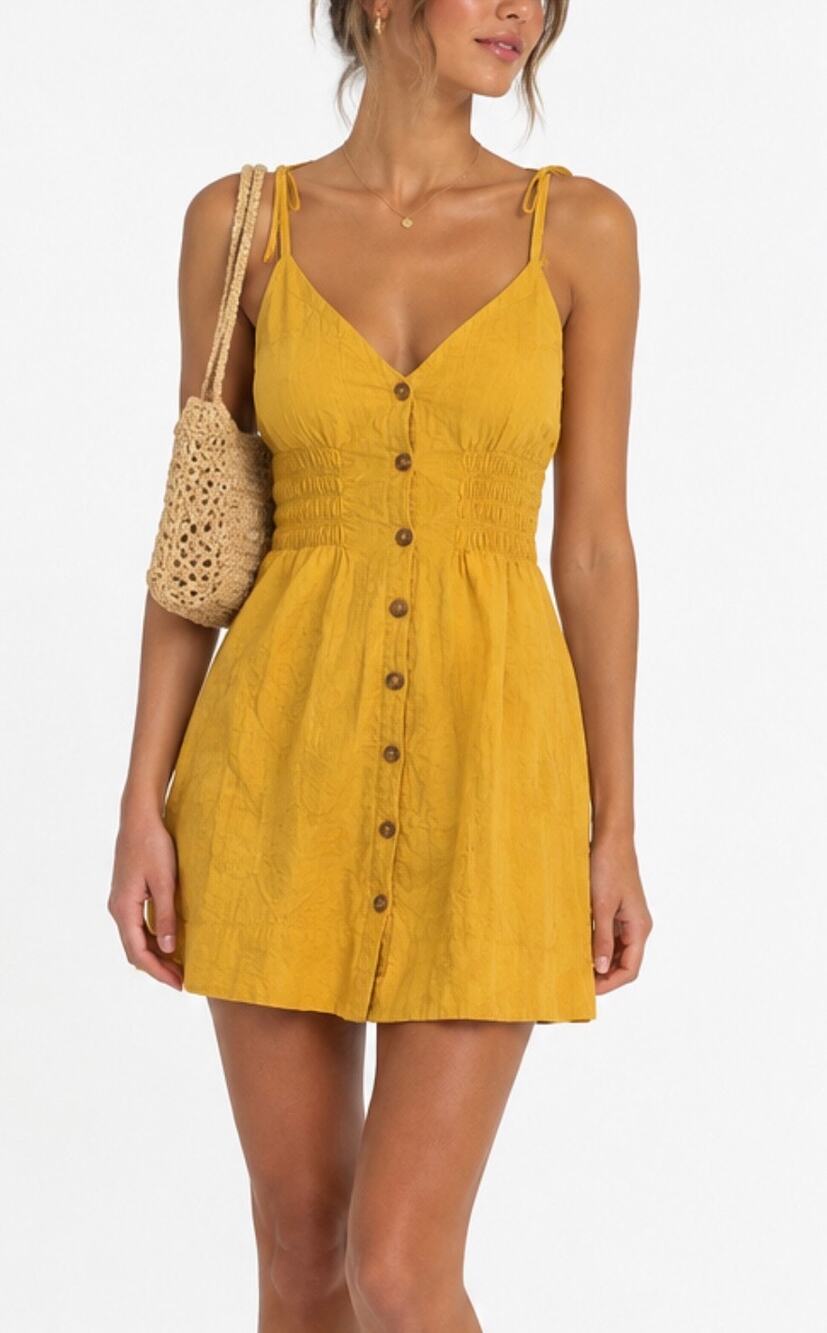 Lulus Yellow Button Front Smocked Sundress Size XS